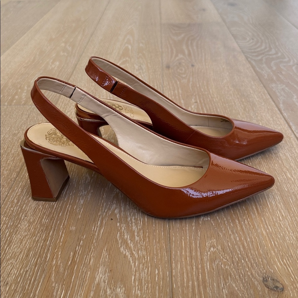 Vince Camuto Women's Hamden Pointed Slingback Patent Leather Pump Heels.